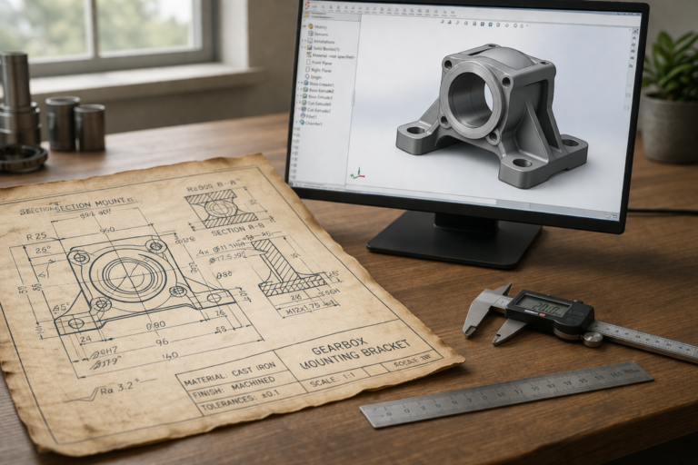 2d to 3d cad conversion from legacy blueprint to solidworks model