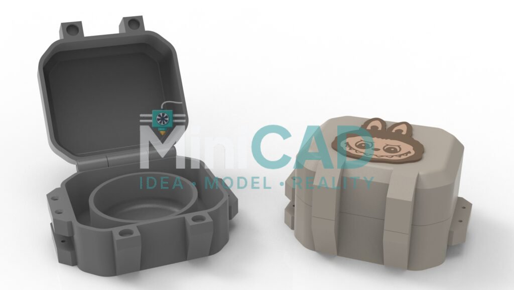 Custom 3D Printed Storage Container — Hinged Lid, Snap Lock, Dividers, PLA or Carbon Fiber — view 3