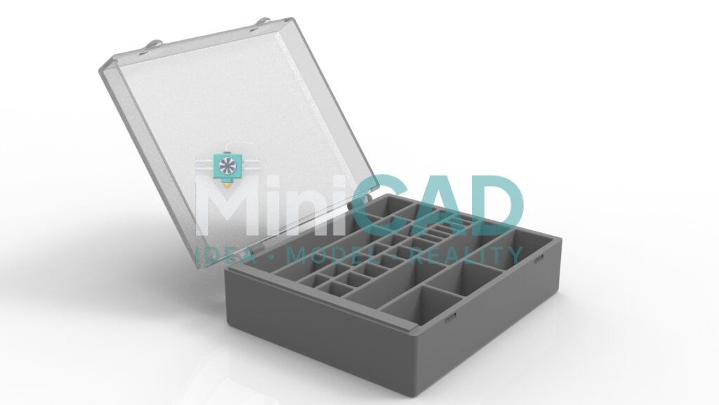 Custom 3D Printed Storage Container — Hinged Lid, Snap Lock, Dividers, PLA or Carbon Fiber — view 2