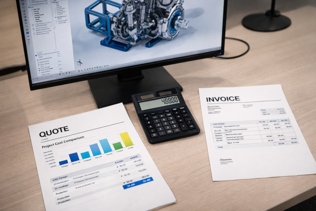 cad design pricing breakdown chart with project cost comparison