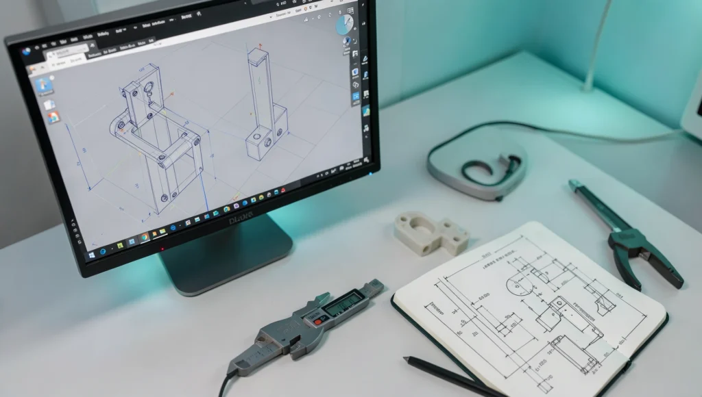 CAD Crowd vs Fiverr — An Honest Look at Both Platforms 4 Engineering desk comparing CAD platforms, illustrating the cad crowd vs fiverr decision for product designers