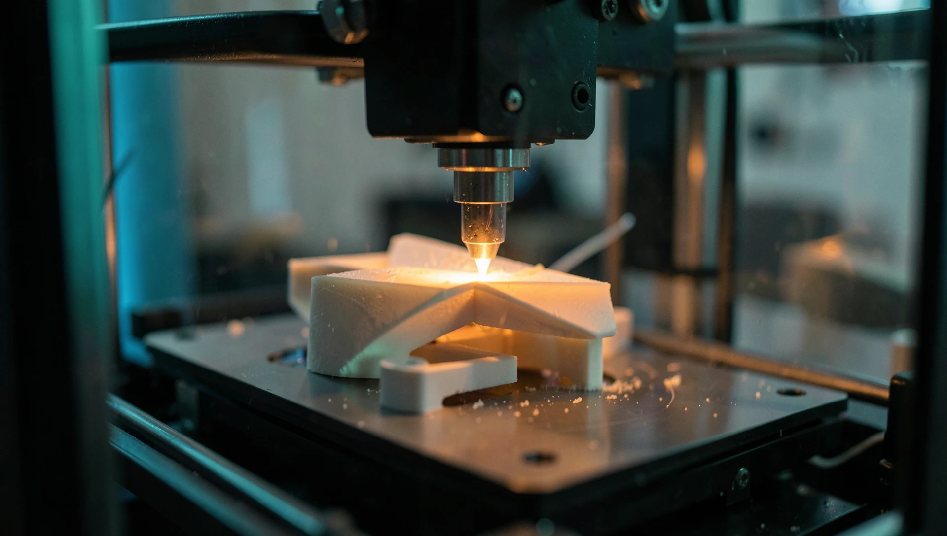 CAD Crowd vs Fiverr — An Honest Look at Both Platforms 3 FDM 3D printer building a part with supported overhangs, showing the manufacturing rules a CAD freelance marketplace does not check