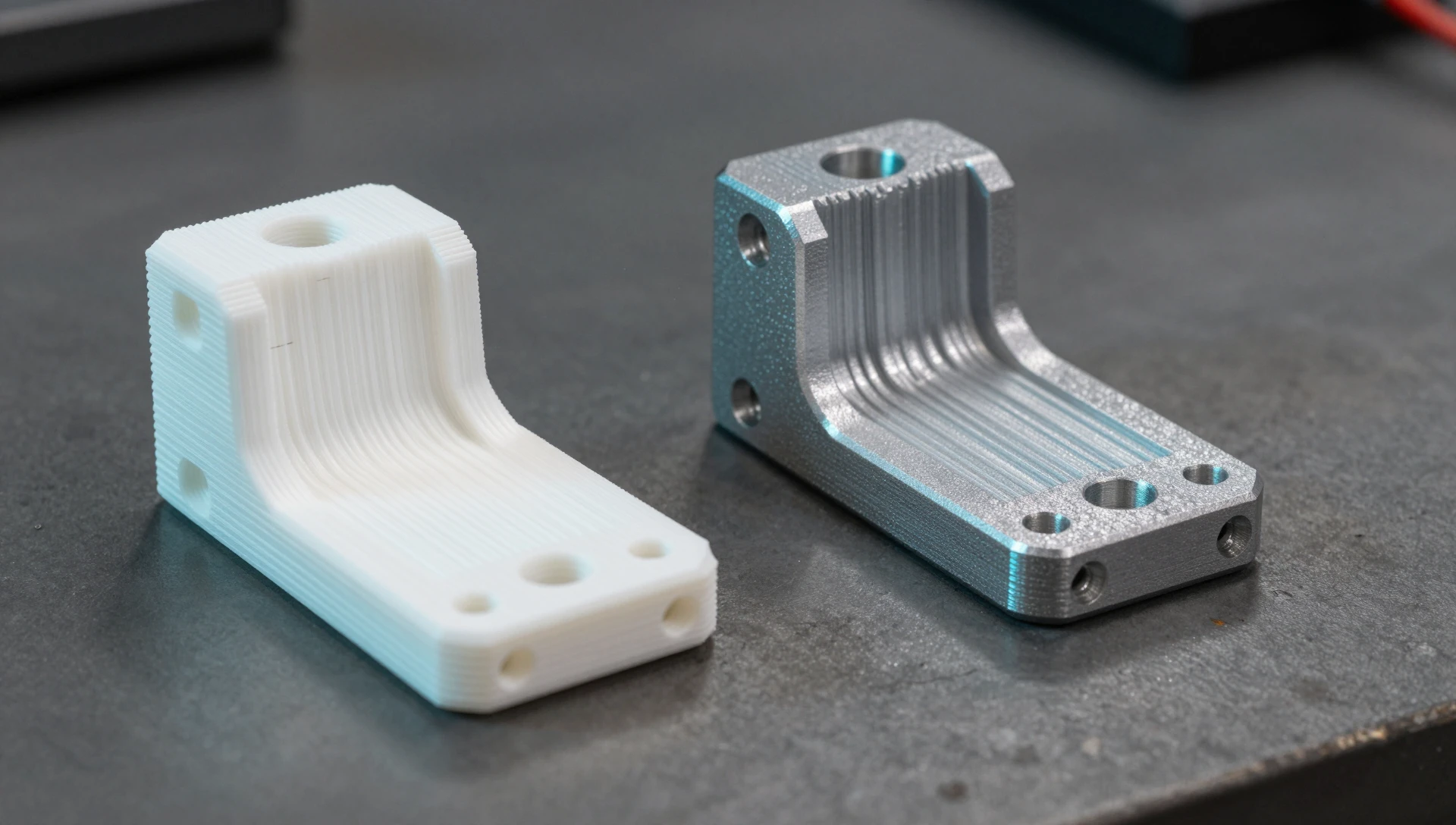 What to Send a CAD Designer Before Starting — Proven Guide 4 3d printed bracket vs machined aluminum bracket side by side showing material choice impact on cad design brief requirements