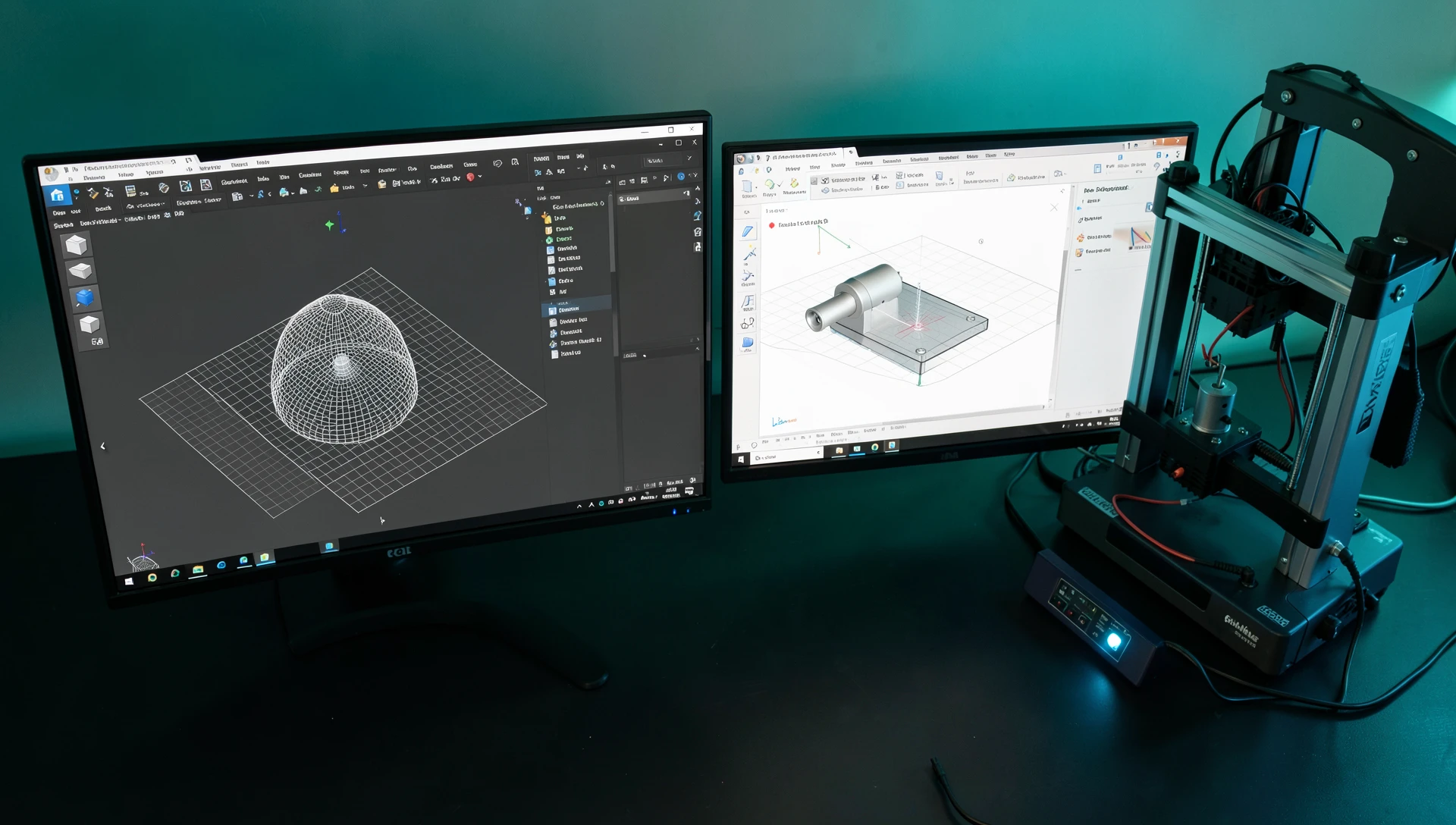 Drawing for 3D Printing — The Essential Technical Guide 3 STL file preparation in slicing software alongside a SolidWorks CAD model for 3D print output