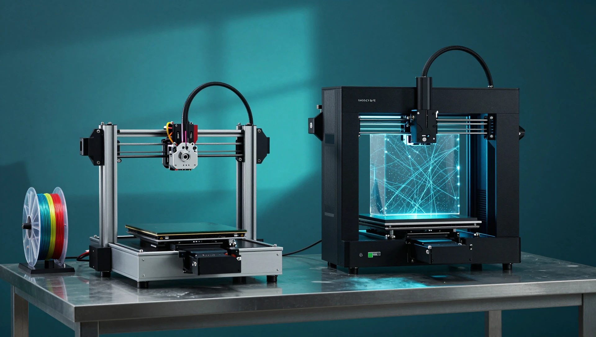 FDM vs SLA for Product Prototyping — Proven Engineer's Guide 1 FDM vs SLA for product prototyping — two 3D printers in a professional engineering workshop