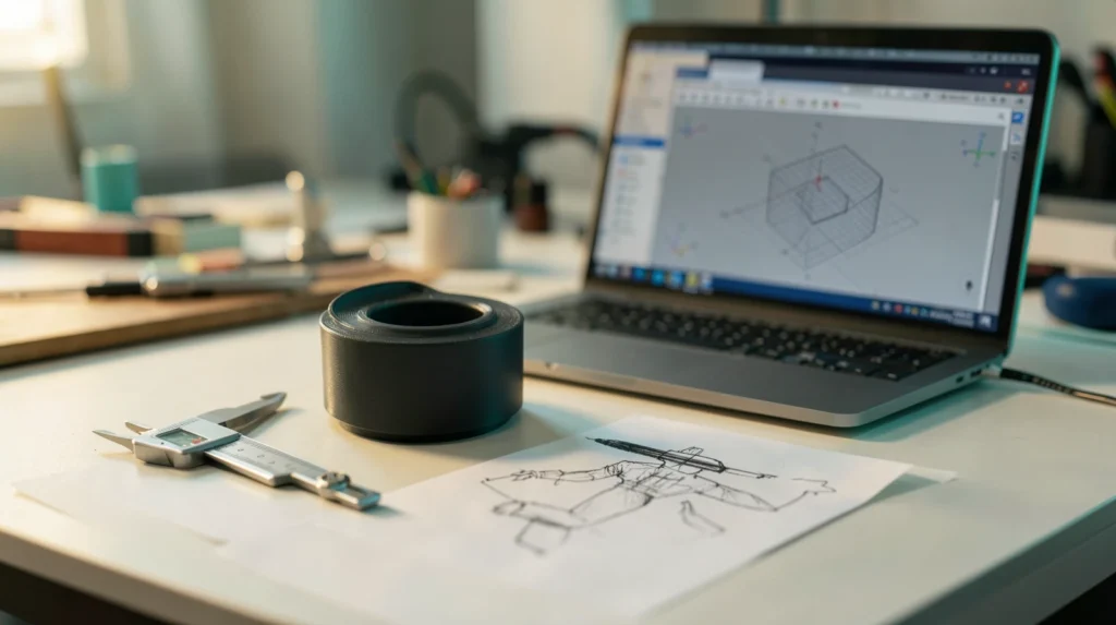 How to Prototype a Product — The Proven Step-by-Step Guide 4 How to prototype a product: 3D printed prototype, calipers and CAD sketch on a desk