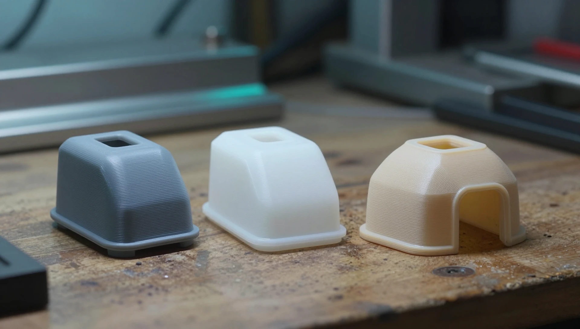 Product Design Prototype Cost — Honest Budget Guide 2 product design prototype cost — FDM SLA and SLS 3D printed prototype parts side by side on workshop bench