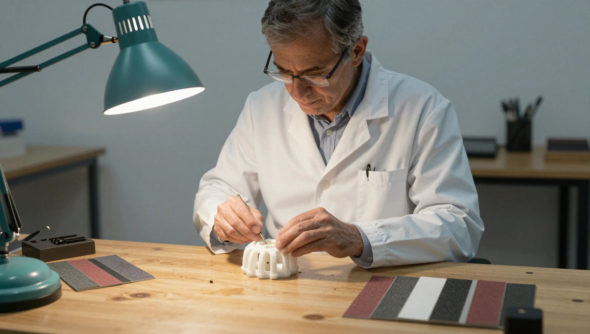Post-Processing 3D Printed Parts — A Proven Finishing Guide 1 Engineer sanding a 3D printed part on a workshop bench — post-processing 3D printed parts for a professional finish