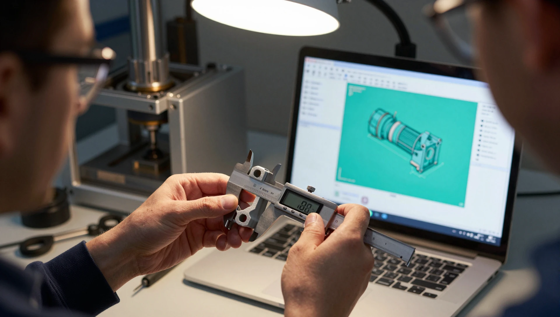 Product Design for Inventors — The Essential Guide 3 engineer measuring wall thickness of 3D printed prototype part with calipers demonstrating design for manufacturing rules