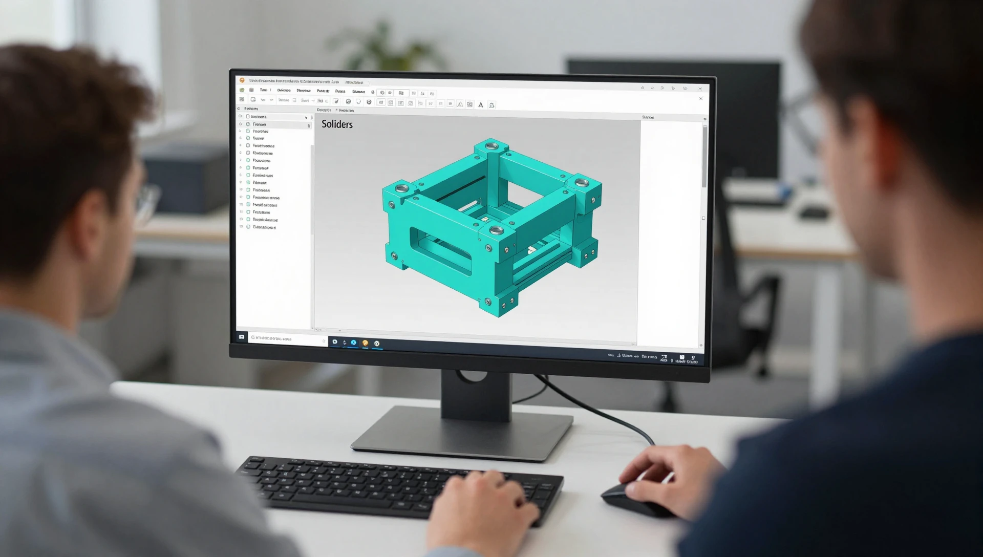 Jig and Fixture Design for 3D Printing — The Proven Guide 3 SolidWorks fixture modeling workflow — engineer designing a parametric locating fixture around a reference part in the CAD assembly